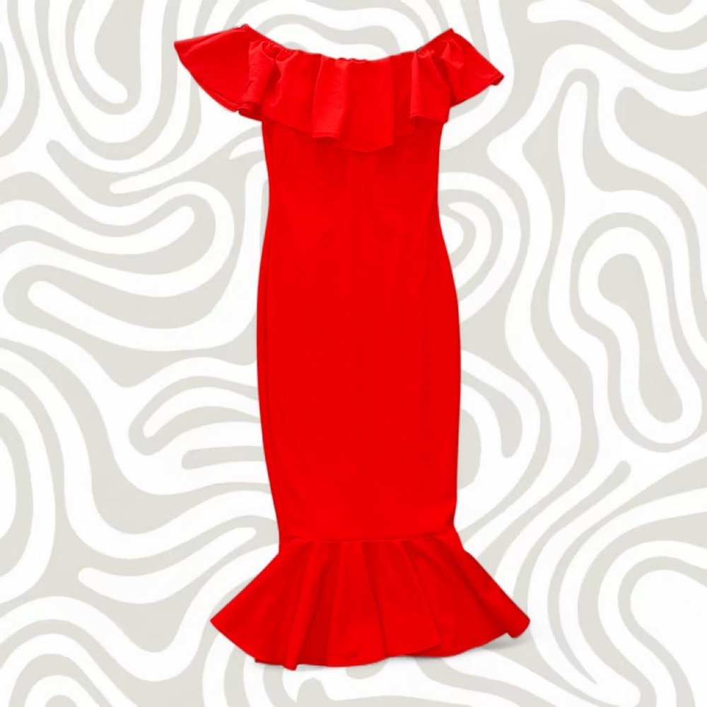 Fashion Nova Moments Like This Ruffle Mermaid Midi Dress NWT Size Medium